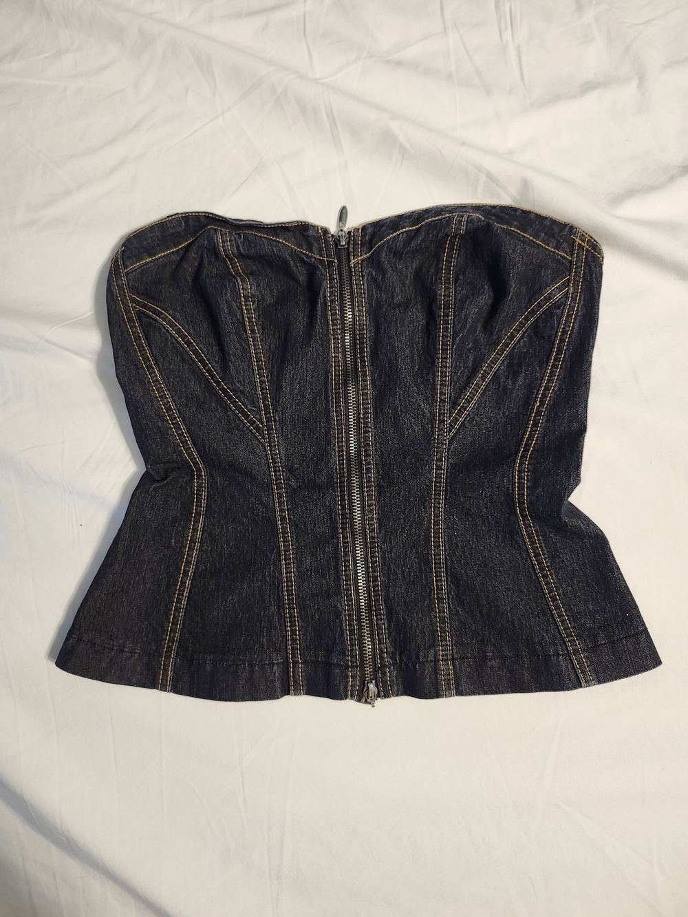 Denim Strapless Corset Top - Dark Blue